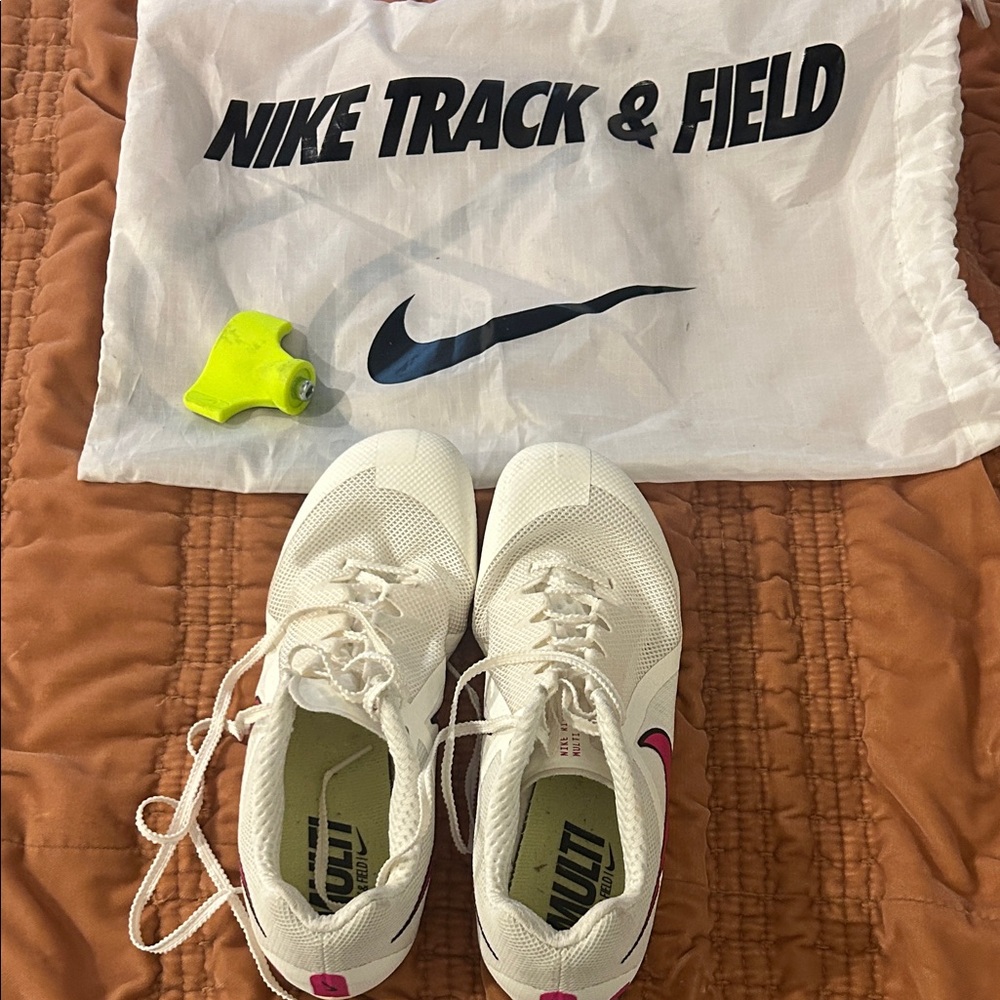 Nike White and Pink Rival Track & Field Spikes with Accessories